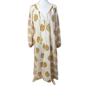 Madison Mathews Cream Floral Maxi Dress XL‎ Extra Large Boho Kaftan Sunflower